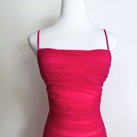 ARITZIA BABATON LUXOR FUCHSIA PINK RUCHED MESH DRESS - 0 - Picture 5 of 13